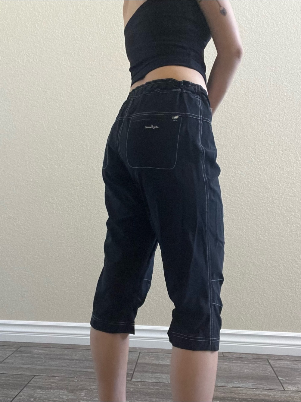 Vintage y2k shebeest Black Cropped Capri cycling Pants with padding 2 piece set